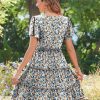 Summer Tiered Mini Dress with Pockets Ruffle Sleeve V-Neck Casual Dress A Line Boho Flowy Sundress 2025 Vacation