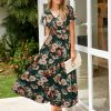 Simplee Womens Floral Maxi Dress - Short Sleeve Summer Boho Wedding Guest Dress Empire Waist Chiffon Modest Midi Dresses