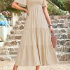 Womens Fashion 2025 Spring Summer Casual Flutter Short Sleeve Midi Dress Smocked Tiered Aline Going Out Dresses