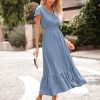 Womens Dresses 2025 Summer Maxi Dress Boho Short Sleeve V Neck Swiss Dot Ruffle Tiered Smocked Flowy Long Dress