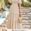 Womens Fashion 2025 Spring Summer Casual Flutter Short Sleeve Midi Dress Smocked Tiered Aline Going Out Dresses