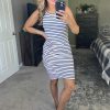 Women 2025 Summer Sleeveless Tank Dresses Crew Neck Slim Fit Short Casual Ruched Bodycon Party Club Mini Dress