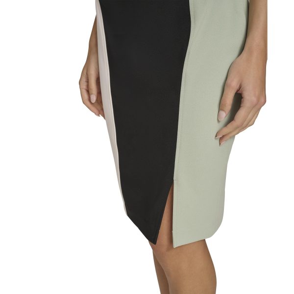 Women's Scuba Crepe Color Block Cap Sleeve Sheath Dress