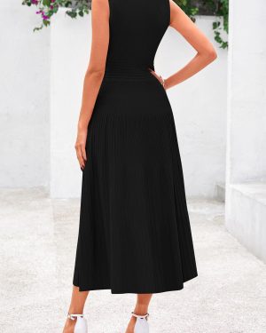 Spring Casual Dresses for Women 2025 Summer Business Work Midi Sleeveless A Line Pleated Cocktail Dress