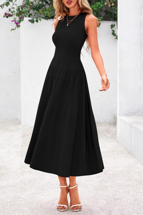 Spring Casual Dresses for Women 2025 Summer Business Work Midi Sleeveless A Line Pleated Cocktail Dress