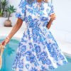 Women Summer Floral Short Dresses V Neck Short Sleeve Tiered Ruffle Boho Swing Dress A-Line Mini Dresses