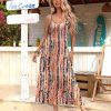 Womens Summer Maxi Dress Spaghetti Strap Casual Printed Dress Boho Floral Beach Sundress,