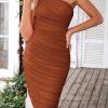 Summer One Shoulder Dresses for Women 2025 Elegant Mesh Ruched Asymmetrical Wedding Guest Cocktail Bodycon Dress