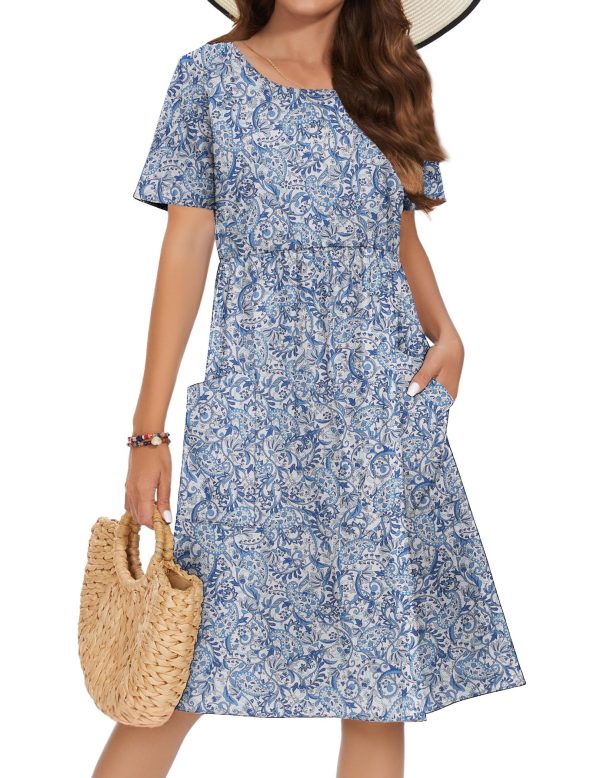 Tunic Sundresses with Pockets 2025 Womens Summer Midi Dress Casual Short Sleeve A-Line Cotton Linen Dress Flowly Beach