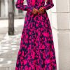 Women Spring Dresses 2025 Casual Long Sleeve V Neck Maxi Dresses Floral Boho Long Dress Wedding Guest Dress