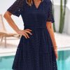 Summer Dresses for Women 2025 V Neck Hollow Out Eyelet Ruffle A Line Swing Short Beach Vacation Dress