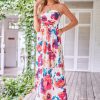 Women Strapless Casual Loose Ruched Long Maxi Dress with Pockets