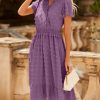 Women Short Sleeve V Neck Swiss Dot Midi Summer Dresses 2024 Boho Ruffle Long Dresses Ruffle Wedding Guest Dress