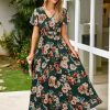 Simplee Womens Floral Maxi Dress - Short Sleeve Summer Boho Wedding Guest Dress Empire Waist Chiffon Modest Midi Dresses