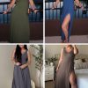 U Neck Backless Split Flowy Maxi Casual Tank Dress