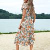 Women's Summer Casual Dress Flutter Short Sleeve V Neck Button Down Tiered Flowy Long Dress with Pockets