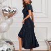 Women Sequin Formal Party Dress Flutter Short Sleeve Wedding Cocktail Long Evening Dress