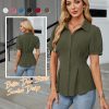 Womens Business Casual Tops Button Down Shirts Dressy Smocked Peplum Blouses Trendy Summer Outfits 2025