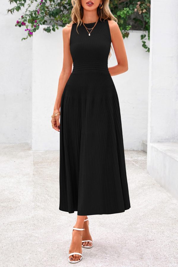 Spring Casual Dresses for Women 2025 Summer Business Work Midi Sleeveless A Line Pleated Cocktail Dress