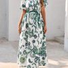 Women Puff Sleeve Boho Floral Maxi Dress 2025 Spring Summer Button Shirt V Neck Flowy Belted Beach Vacation Dresses