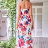Women Strapless Casual Loose Ruched Long Maxi Dress with Pockets