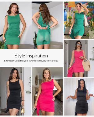 Cocktail Dresses for Women Shapewear Tummy Control Boat Neck Summer Wedding Guest Party Bodycon Ruched Mini Dress