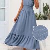 Womens Dresses 2025 Summer Maxi Dress Boho Short Sleeve V Neck Swiss Dot Ruffle Tiered Smocked Flowy Long Dress