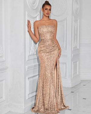 Elegant Evening Dress Women Party Long Formal Dress Sequined Strap Ladies Gown Bodycon Floor Length Female Outfits