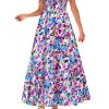 Women Floral Boho Maxi Dresses Summer Short Sleeve V Neck Smocked A Line Long Flowy Beach Vacation Dress