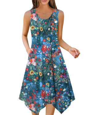Womens Casual Dress for Summer Tank Dress Loose Flowy Beach Dress with Pockets Hankerchief Flare Midi Sundress 2025