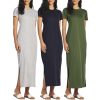 3 Pack Women’s Casual Short Sleeve Maxi T-Shirt Summer Dress with Slit & Pockets (Available in Plus Size)