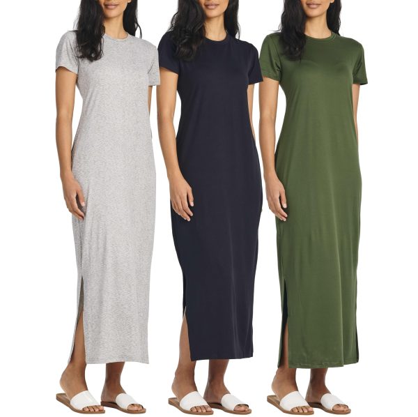 3 Pack Women’s Casual Short Sleeve Maxi T-Shirt Summer Dress with Slit & Pockets (Available in Plus Size)