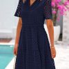 Summer Dresses for Women 2025 V Neck Hollow Out Eyelet Ruffle A Line Swing Short Beach Vacation Dress