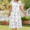 Women Summer Midi A Line Dress Short Sleeve Casual Flowy Tiered Beach Long Sundress with Pockets 2025 Vacation Travel