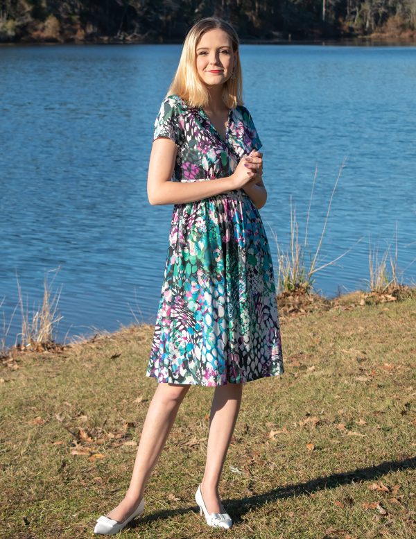 Womens Summer Short Sleeve Casual Dresses V Neck Floral Vacation Sundress Faux Wrap Midi Dress with Pockets