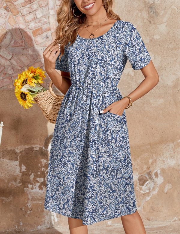 Tunic Sundresses with Pockets 2025 Womens Summer Midi Dress Casual Short Sleeve A-Line Cotton Linen Dress Flowly Beach