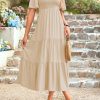 Womens Fashion 2025 Spring Summer Casual Flutter Short Sleeve Midi Dress Smocked Tiered Aline Going Out Dresses