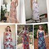Womens Summer Maxi Dress Spaghetti Strap Casual Printed Dress Boho Floral Beach Sundress,
