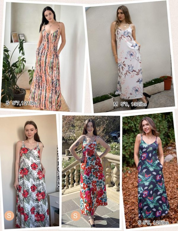 Womens Summer Maxi Dress Spaghetti Strap Casual Printed Dress Boho Floral Beach Sundress,