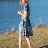 Womens Summer Short Sleeve Casual Dresses V Neck Floral Vacation Sundress Faux Wrap Midi Dress with Pockets