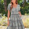 Summer Tiered Mini Dress with Pockets Ruffle Sleeve V-Neck Casual Dress A Line Boho Flowy Sundress 2025 Vacation