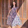 Womens Summer Floral Midi Dresses Short Sleeve Beach Wedding Guest Dress Drawstring Long Flowy Dress with Pockets