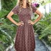 Womens Summer Pocket Knee Length Teacher Casual Dress Spring Modest Knit Fit Flare Short Sleeve Midi Work Travel Outfits