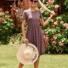Womens Summer Pocket Knee Length Teacher Casual Dress Spring Modest Knit Fit Flare Short Sleeve Midi Work Travel Outfits