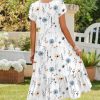 Women Summer Midi A Line Dress Short Sleeve Casual Flowy Tiered Beach Long Sundress with Pockets 2025 Vacation Travel