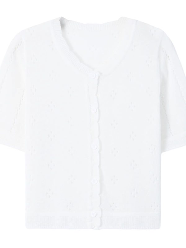 Women's Knitwear Hollow Out Cardigan Summer Short Sleeve Shawl Top Outerwear