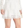 Women's Wedding Guest Dress Spring Lace V-Neck Bohemian Gown Hollow Long Sleeve Sexy White Party Dress(Short_Large)