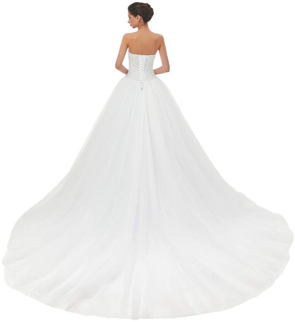 Sweetheart Tulle Ball Gown Wedding Dress, A-line Bridal Gown with Train