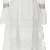 Women's Retro Lace Spliced Chiffon Dress Round Neck Hollow Layered Elegant Party Festive Dresses