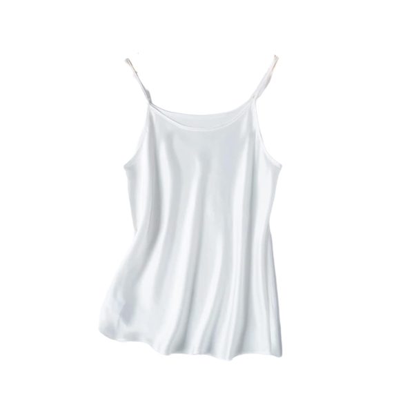 Women’s 100 Percent Mulberry Silk Satin Diagonal Cut Solid Color Sexy Inner Strap Tank Top
